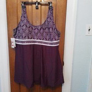 Plus size  one piece skirted swimsuit purple with shell design  26W